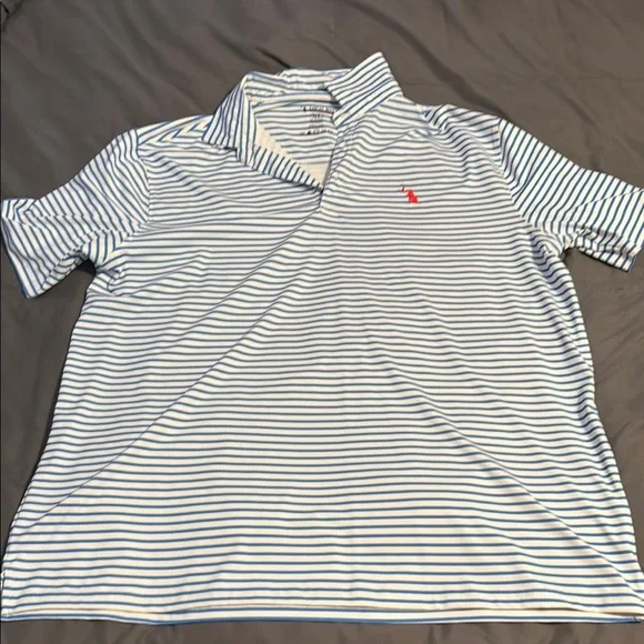 Local Boy Outfitters Blue and White Polo Shirt with Stripes - Picture 1 of 4